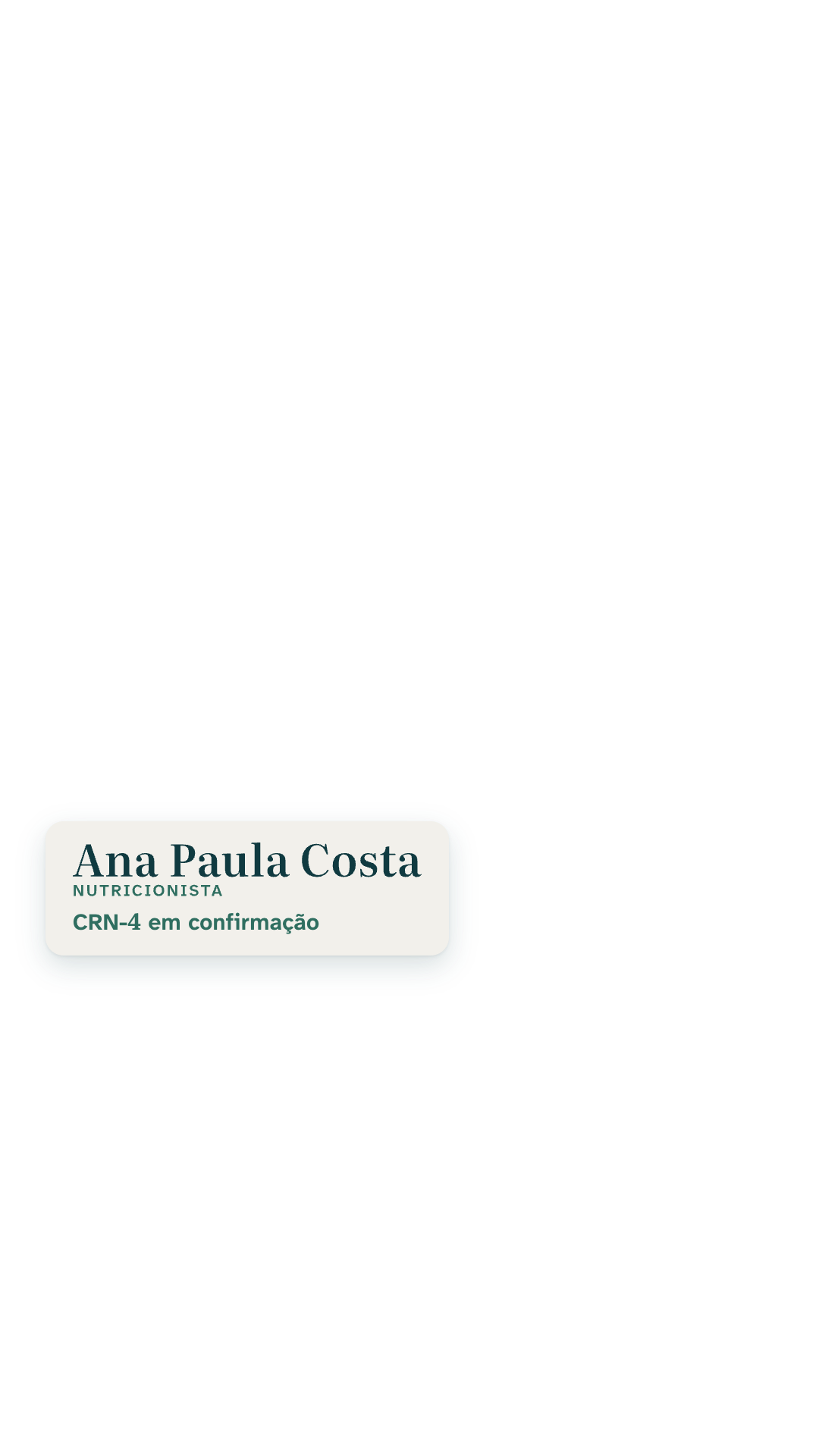 Lower third sobre a foto da Ana: cartão com o nome, Nutricionista e a linha do CRN, na posição oficial